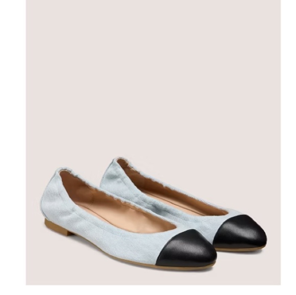 NIB Stuart Weitzman Gabby Ballet Flat Denim Nappa Leather Light Blue Size 5.5